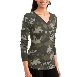 Camouflage Waffle Knit Thermal Henley Size M